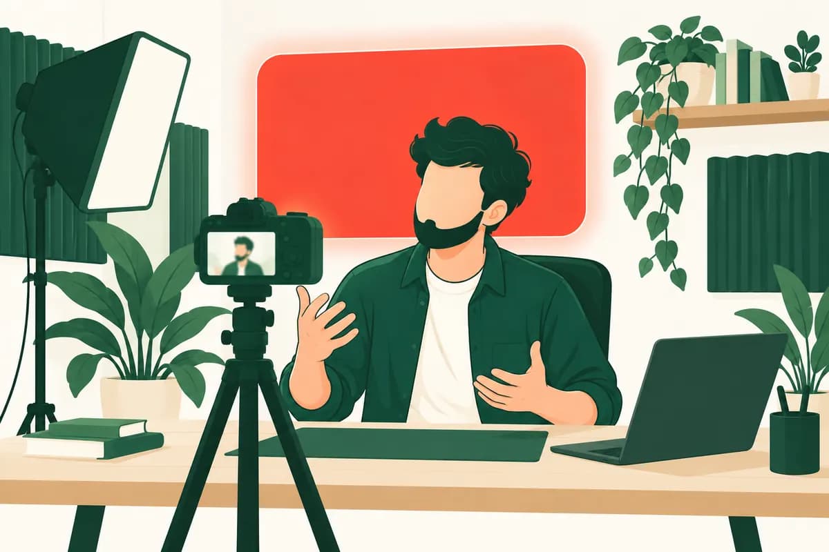 Illustration of a creator recording to camera in a home studio